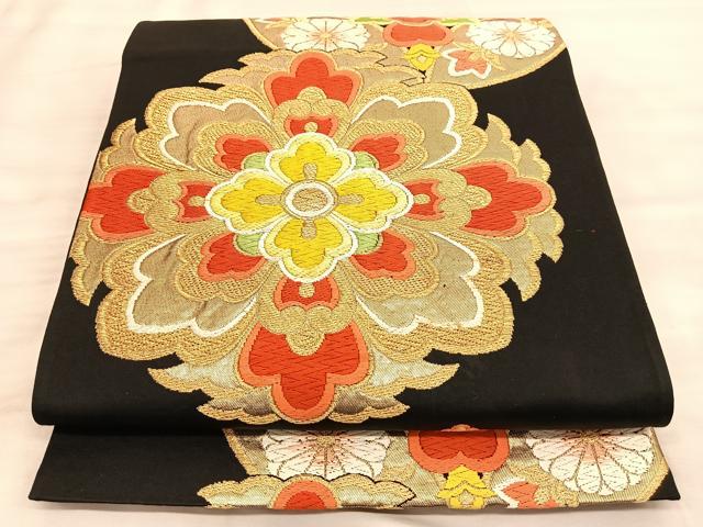 平和屋着物◎六通柄袋帯 唐織 宝相華 黒字 金銀糸 正絹 逸品 BAAT3246du