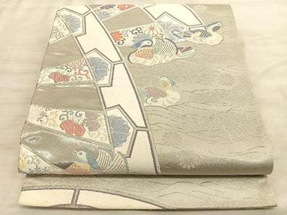 平和屋着物◎六通柄袋帯 唐織 陽春御車文 プラチナ箔 正絹 逸品 BAAT3247du