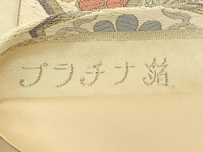 平和屋着物◎六通柄袋帯 唐織 陽春御車文 プラチナ箔 正絹 逸品 BAAT3247du