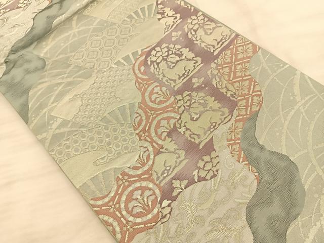 平和屋着物◎六通柄袋帯 近京更紗 銀糸 正絹 逸品 BAAT3363du