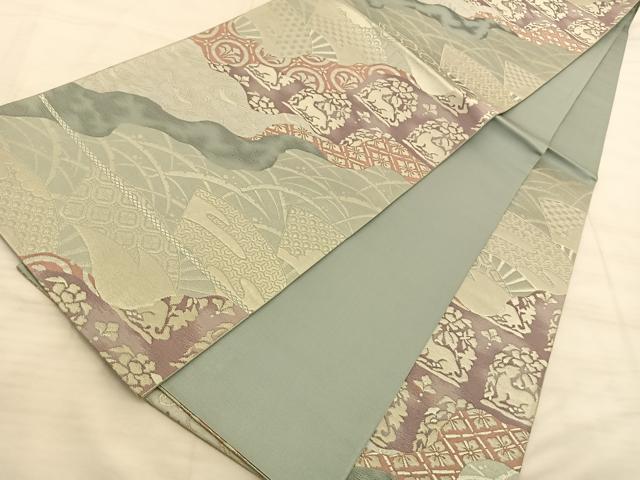 平和屋着物◎六通柄袋帯 近京更紗 銀糸 正絹 逸品 BAAT3363du