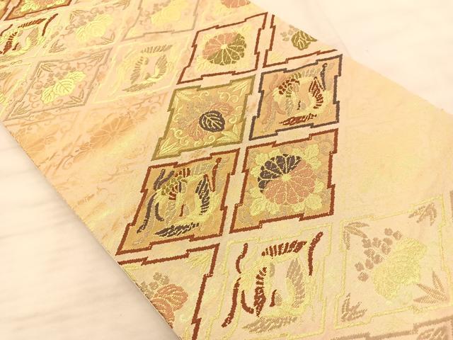 平和屋着物◎全通柄袋帯　鳳凰草花文　金糸　正絹　逸品　BAAT3365du