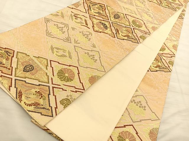 平和屋着物◎全通柄袋帯　鳳凰草花文　金糸　正絹　逸品　BAAT3365du