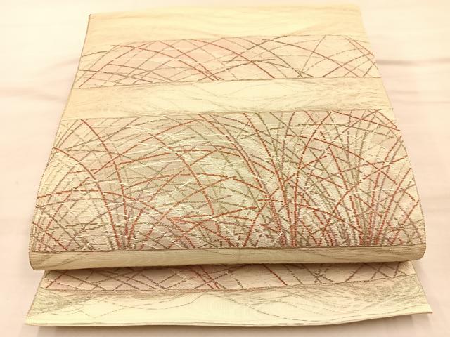 平和屋着物＊夏物 六通柄袋帯 横段すすき文様 金糸 正絹 逸品 BAAT3383du