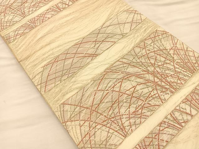 平和屋着物＊夏物 六通柄袋帯 横段すすき文様 金糸 正絹 逸品 BAAT3383du