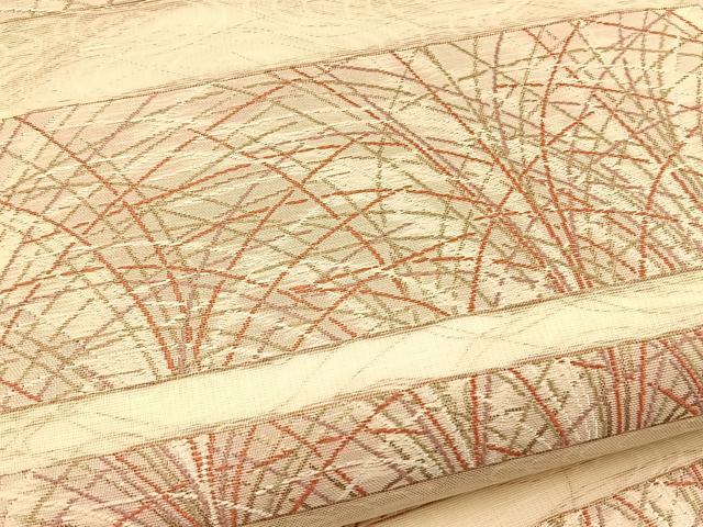 平和屋着物＊夏物 六通柄袋帯 横段すすき文様 金糸 正絹 逸品 BAAT3383du