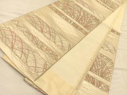 平和屋着物＊夏物 六通柄袋帯 横段すすき文様 金糸 正絹 逸品 BAAT3383du
