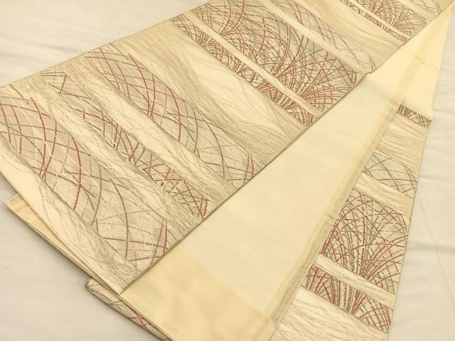 平和屋着物＊夏物 六通柄袋帯 横段すすき文様 金糸 正絹 逸品 BAAT3383du