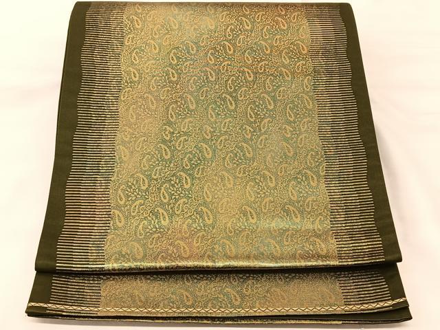平和屋着物◎六通柄袋帯 ペイズリー 金糸正絹 逸品 BAAT3401ui