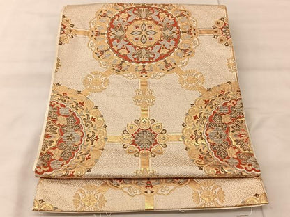 平和屋着物◎六通柄袋帯　正倉院花文　金糸　正絹　逸品　BAAT3405ui