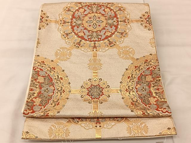 平和屋着物◎六通柄袋帯　正倉院花文　金糸　正絹　逸品　BAAT3405ui