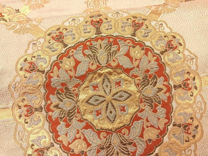 平和屋着物◎六通柄袋帯　正倉院花文　金糸　正絹　逸品　BAAT3405ui