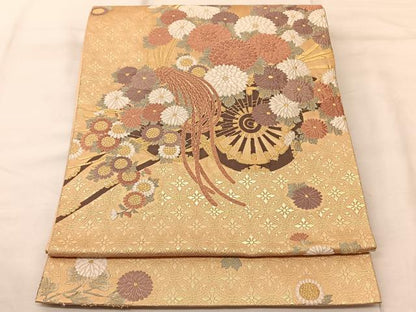 平和屋着物◎六通柄袋帯 唐織 草花文 金糸 正絹 逸品 BAAT3409ui