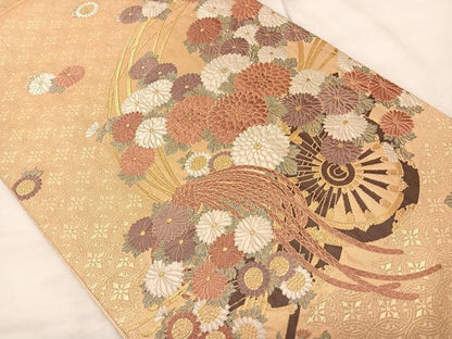 平和屋着物◎六通柄袋帯 唐織 草花文 金糸 正絹 逸品 BAAT3409ui