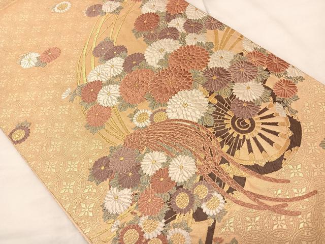 平和屋着物◎六通柄袋帯 唐織 草花文 金糸 正絹 逸品 BAAT3409ui