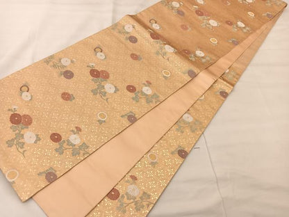 平和屋着物◎六通柄袋帯 唐織 草花文 金糸 正絹 逸品 BAAT3409ui