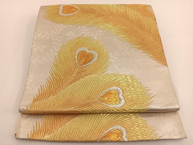 平和屋着物◎六通柄袋帯 孔雀羽文 金銀糸 正絹 逸品 BAAT3423ow