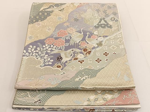 平和屋着物◎六通柄袋帯 唐織 飛鶴花文 金糸 正絹 逸品 BAAT3428ui