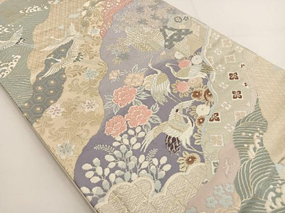 平和屋着物◎六通柄袋帯 唐織 飛鶴花文 金糸 正絹 逸品 BAAT3428ui