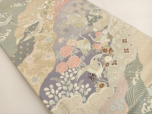 平和屋着物◎六通柄袋帯 唐織 飛鶴花文 金糸 正絹 逸品 BAAT3428ui