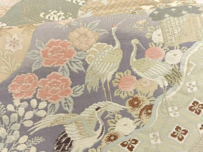 平和屋着物◎六通柄袋帯 唐織 飛鶴花文 金糸 正絹 逸品 BAAT3428ui