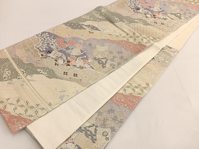 平和屋着物◎六通柄袋帯 唐織 飛鶴花文 金糸 正絹 逸品 BAAT3428ui