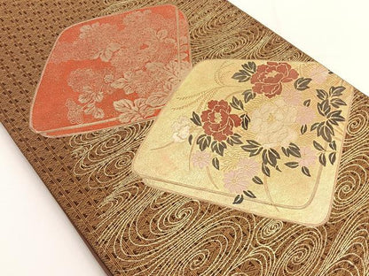 平和屋着物◎太鼓柄袋帯 流水花文 金糸 金彩 正絹 逸品 BAAT3429ui