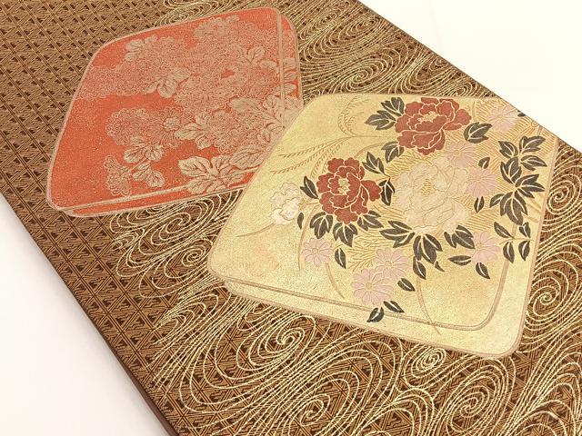 平和屋着物◎太鼓柄袋帯 流水花文 金糸 金彩 正絹 逸品 BAAT3429ui