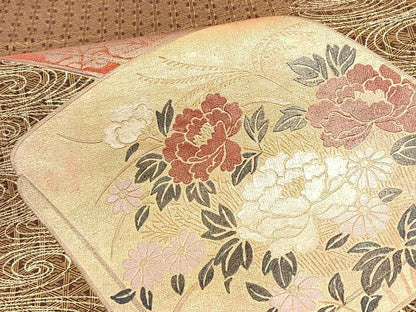 平和屋着物◎太鼓柄袋帯 流水花文 金糸 金彩 正絹 逸品 BAAT3429ui