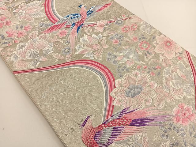 平和屋着物◎六通柄袋帯 唐織 花鳥文 銀糸 正絹 逸品 BAAT3430ui
