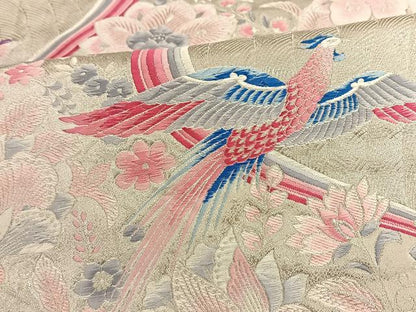 平和屋着物◎六通柄袋帯 唐織 花鳥文 銀糸 正絹 逸品 BAAT3430ui