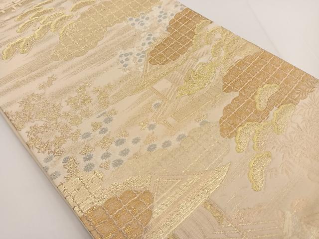 平和屋着物◎六通柄袋帯 風景文 金糸 正絹 逸品 BAAT3431ui