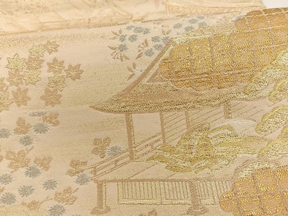 平和屋着物◎六通柄袋帯 風景文 金糸 正絹 逸品 BAAT3431ui