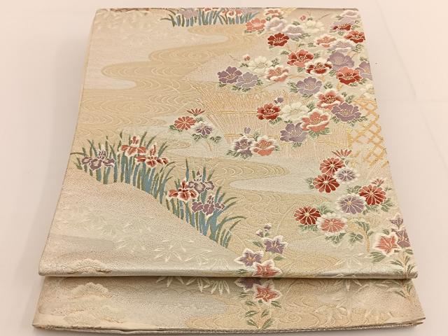 平和屋着物◎六通柄袋帯　唐織　草花文　正絹　逸品　BAAT3434ui