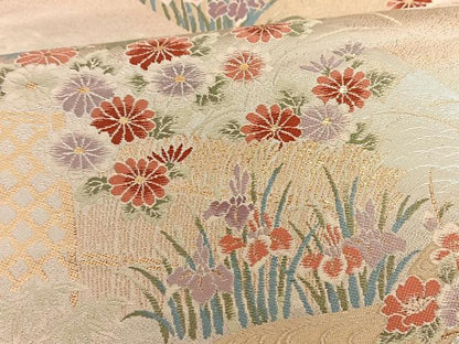 平和屋着物◎六通柄袋帯　唐織　草花文　正絹　逸品　BAAT3434ui