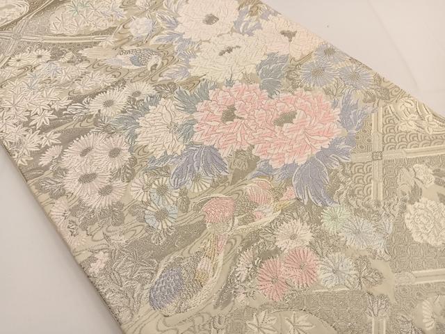 平和屋着物◎六通柄袋帯　唐織　鴛鴦花文　プラチナ箔　正絹　逸品　BAAT3436ui