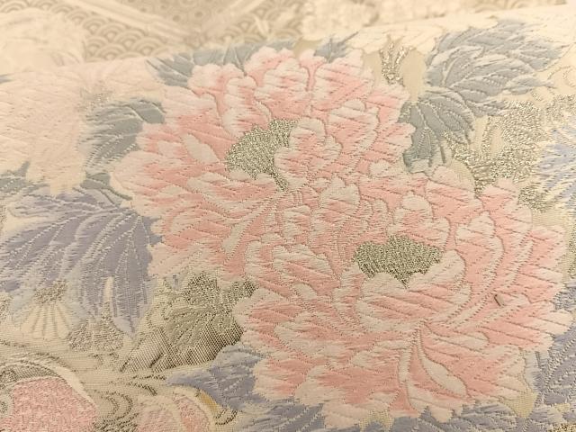 平和屋着物◎六通柄袋帯　唐織　鴛鴦花文　プラチナ箔　正絹　逸品　BAAT3436ui