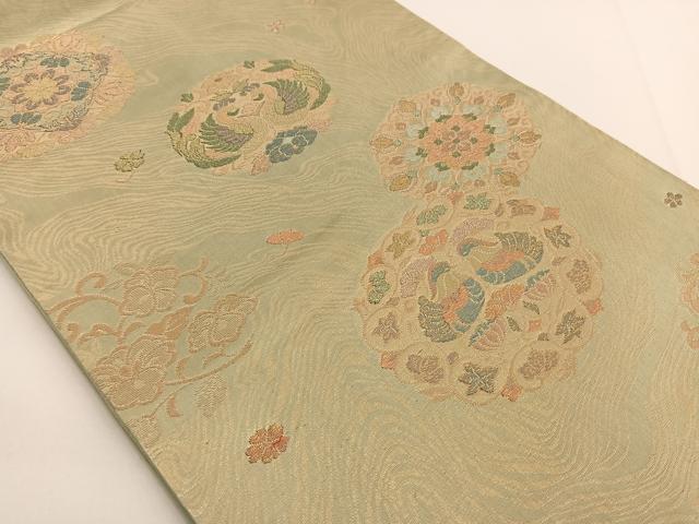 平和屋着物◎六通柄袋帯 染絵箔織 花鳥丸文 金糸 正絹 逸品 BAAT3440ui