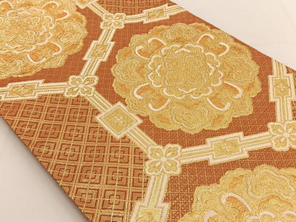 平和屋着物◎佐賀錦 六通柄袋帯 亀甲花文 金糸 正絹 逸品 BAAT3442ui