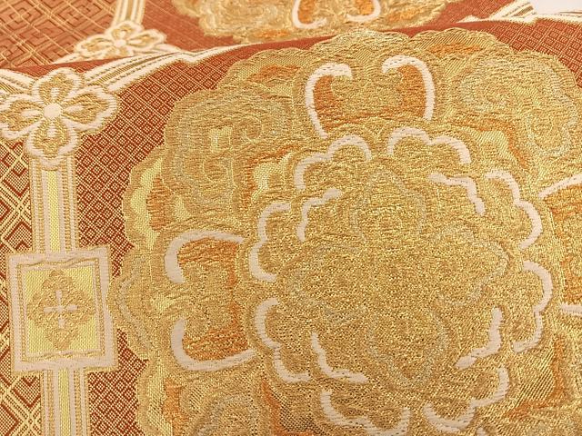 平和屋着物◎佐賀錦 六通柄袋帯 亀甲花文 金糸 正絹 逸品 BAAT3442ui