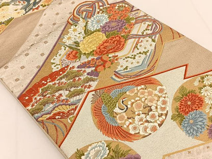 平和屋着物◎六通柄袋帯 唐織 能衣松皮文 金銀糸 正絹 逸品 BAAT3456ui