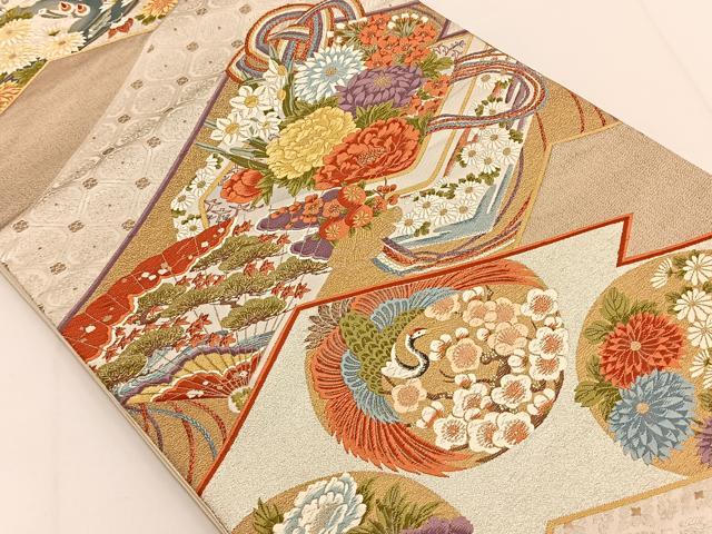 平和屋着物◎六通柄袋帯 唐織 能衣松皮文 金銀糸 正絹 逸品 BAAT3456ui