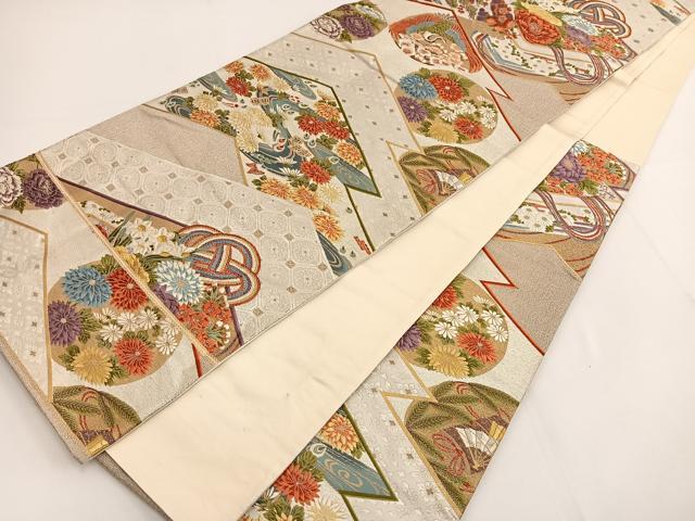 平和屋着物◎六通柄袋帯 唐織 能衣松皮文 金銀糸 正絹 逸品 BAAT3456ui