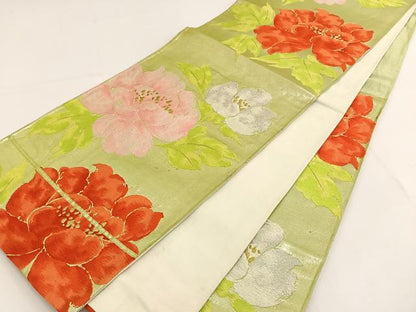 平和屋着物◎六通柄袋帯 唐織 草花文 金銀糸 正絹 逸品 BAAT3463ui