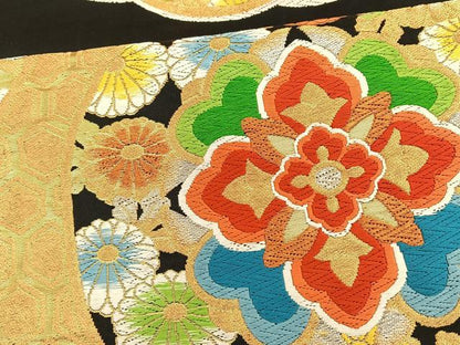 平和屋着物◎六通柄袋帯 唐織 正倉院花文 黒地 金糸 正絹 逸品 BAAT3468ui