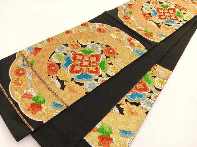 平和屋着物◎六通柄袋帯 唐織 正倉院花文 黒地 金糸 正絹 逸品 BAAT3468ui