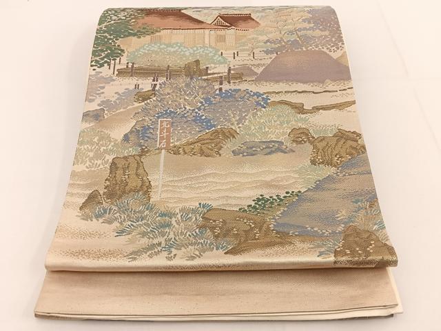 平和屋着物◎六通柄袋帯　唐織　名勝百景　洛東銀閣寺　金糸　正絹　逸品　BAAT3470ui