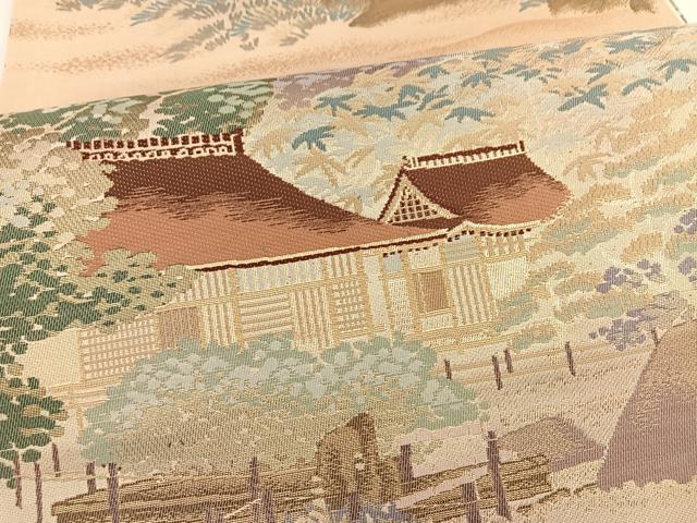 平和屋着物◎六通柄袋帯　唐織　名勝百景　洛東銀閣寺　金糸　正絹　逸品　BAAT3470ui