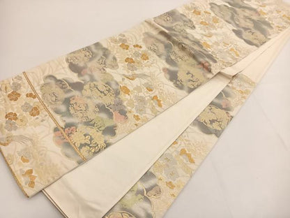 平和屋着物◎六通柄袋帯 雲取り草花文 金糸 引箔 正絹 逸品 BAAT3473ui