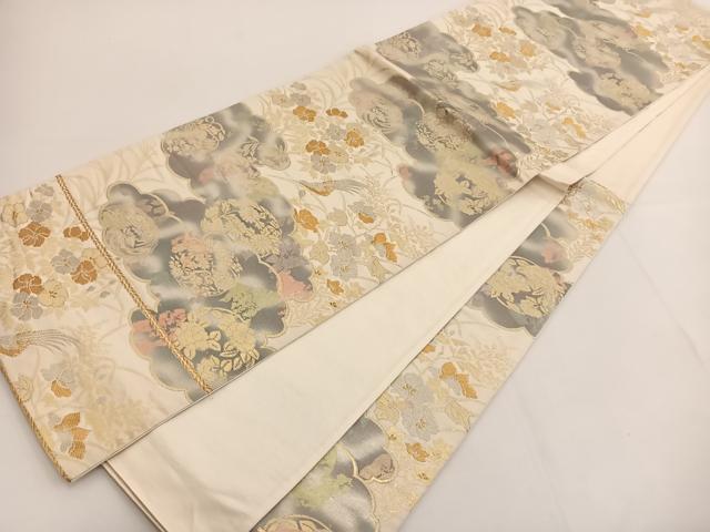 平和屋着物◎六通柄袋帯 雲取り草花文 金糸 引箔 正絹 逸品 BAAT3473ui